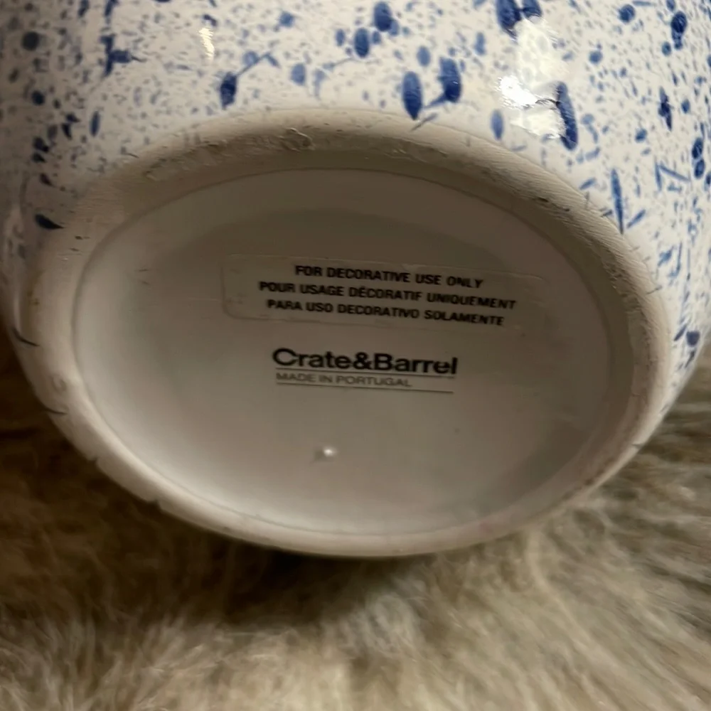 Crate & Barrel Blue Ombre Speckled Paint Glazed Nila Vase